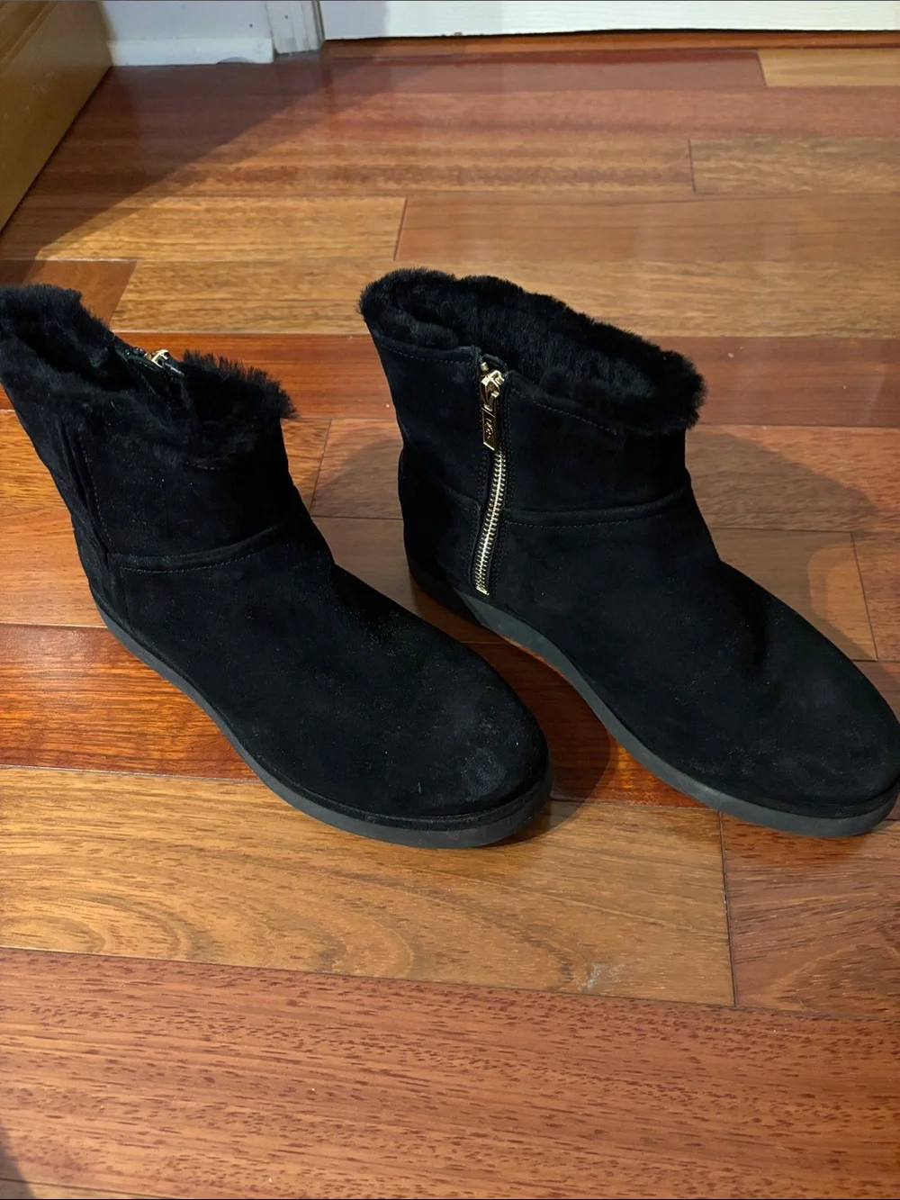UGG Black Suede Faux Fur Zip Ankle Boots